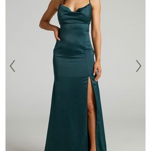 Showpo final toast dress in emerald satin